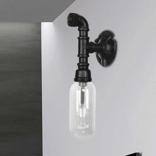 Industrial Black Capsule Shade Sconce Light With Clear Glass Wall Mount Corridor Lighting / C