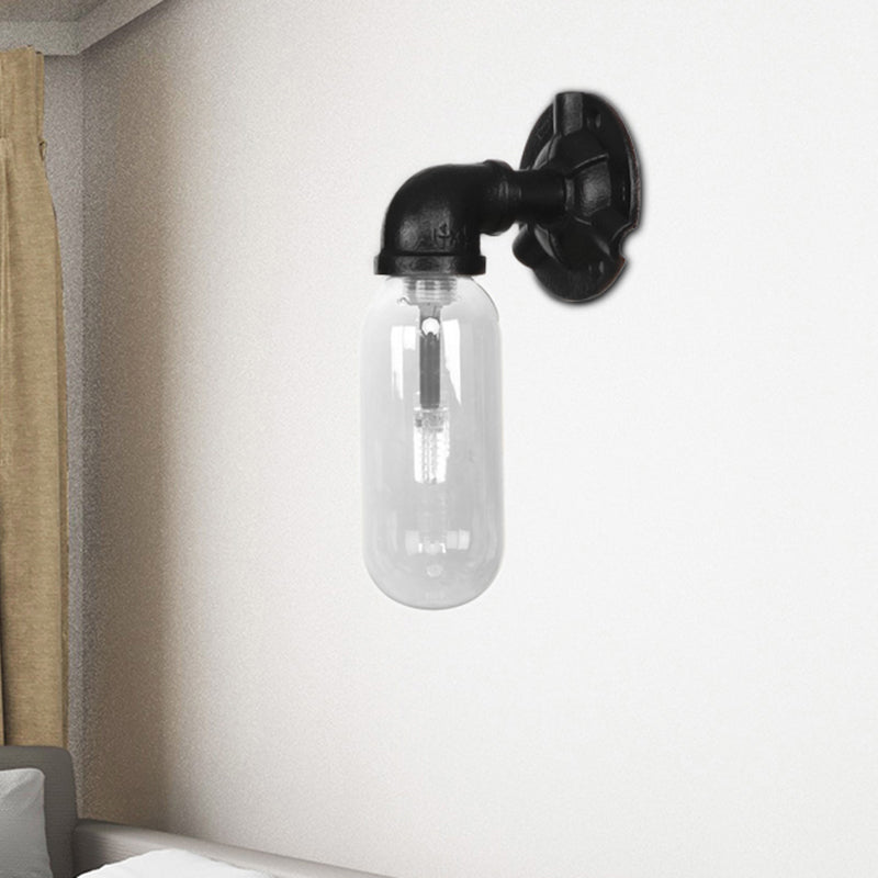 Industrial Black Capsule Shade Sconce Light With Clear Glass Wall Mount Corridor Lighting / B