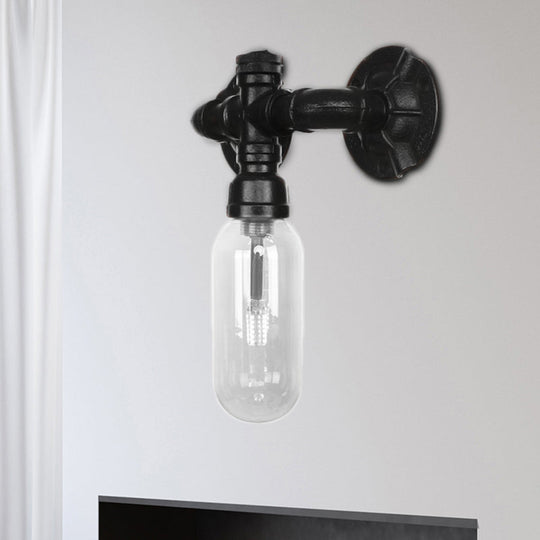 Industrial Black Capsule Shade Sconce Light With Clear Glass Wall Mount Corridor Lighting / A