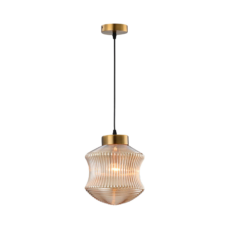 Contemporary Lantern Pendant Light with Prismatic Glass - Amber/Smoke Gray, Gold Finish