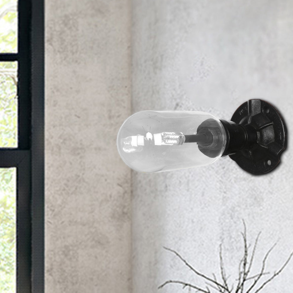 Industrial Clear Glass Wall Lamp Lighting With Pipe Design - Black Sconce Light Fixture / A