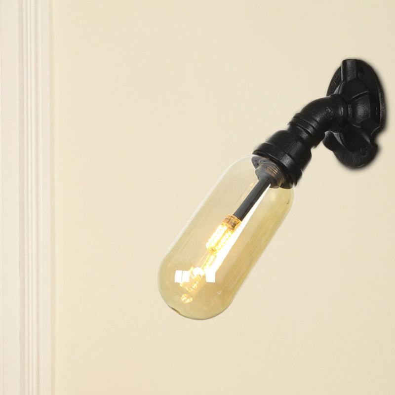 Industrial Black Metal Sconce Lamp With Amber Glass Bulb - Wall Mounted Indoor Light / B