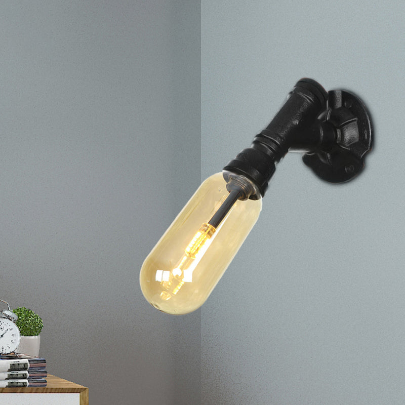 Industrial Black Metal Sconce Lamp With Amber Glass Bulb - Wall Mounted Indoor Light / D