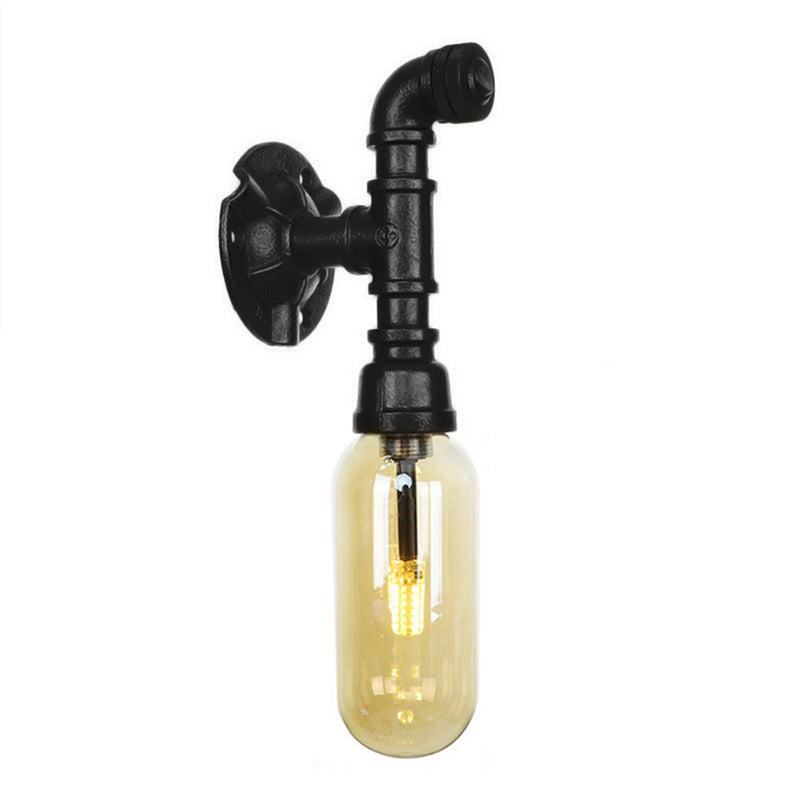 Vintage Amber Glass Sconce Wall Lamp With Industrial Pipe Design