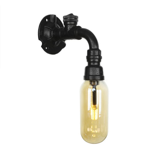 Vintage Amber Glass Sconce Wall Lamp With Industrial Pipe Design