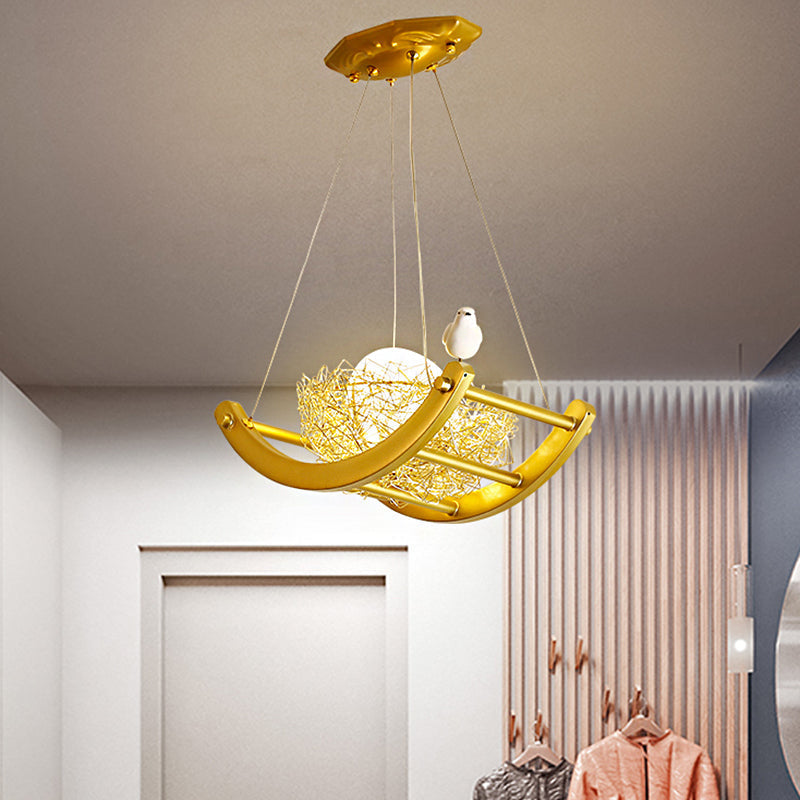 Art Deco Brass Nest Pendant Light - 1-Light Metal Suspension With Multiple Frame Options: Ring Oval