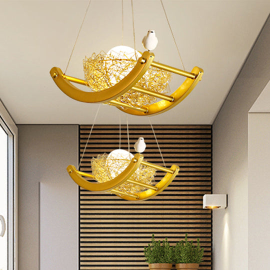 Art Deco Brass Nest Pendant Light - 1-Light Metal Suspension With Multiple Frame Options: Ring Oval