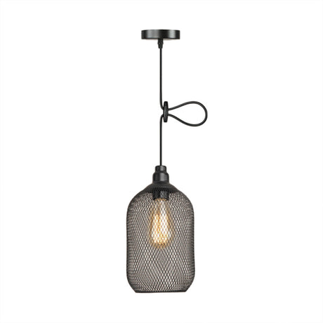 Industrial Wire Mesh Metal Pendant Light - Adjustable Height Black Finish / B