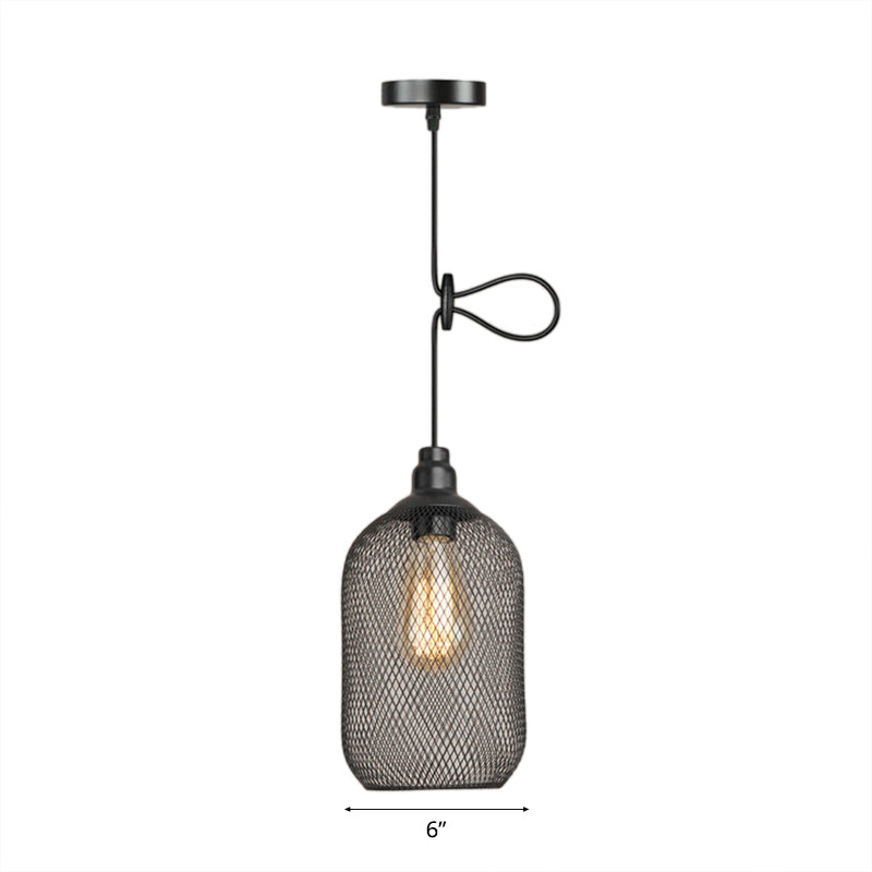 Industrial Wire Mesh Metal Pendant Light - Adjustable Height Black Finish