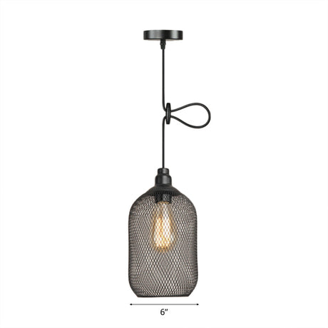 Industrial Wire Mesh Metal Pendant Light - Adjustable Height Black Finish