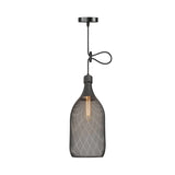 Industrial Wire Mesh Metal Pendant Light - Adjustable Height Black Finish / D