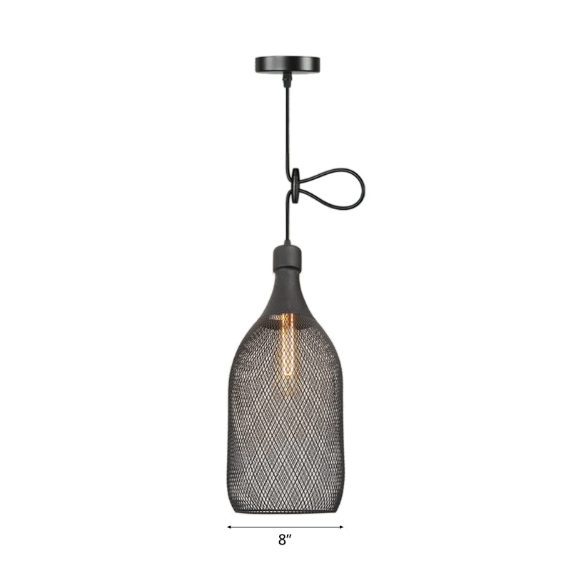 Industrial Wire Mesh Metal Pendant Light - Adjustable Height Black Finish