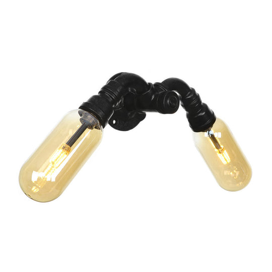 Industrial Amber Glass Black Sconce Light - Wall Mounted Pipe For Living Room