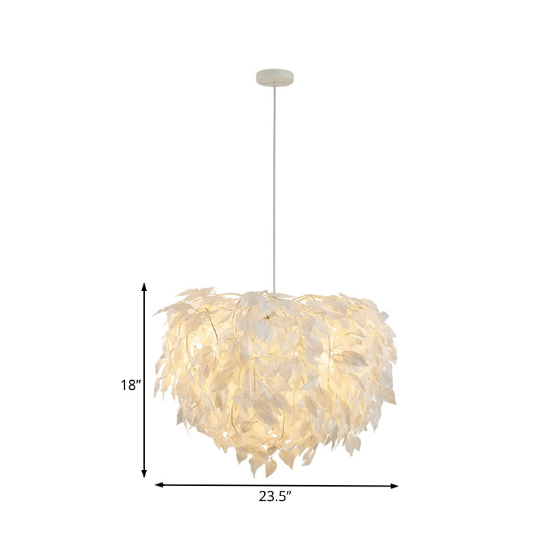 Modern Fabric White Leaf Pendant Lamp - 1 Light Bedroom Hanging Fixture, 19.5"/23.5"/27.5" Wide