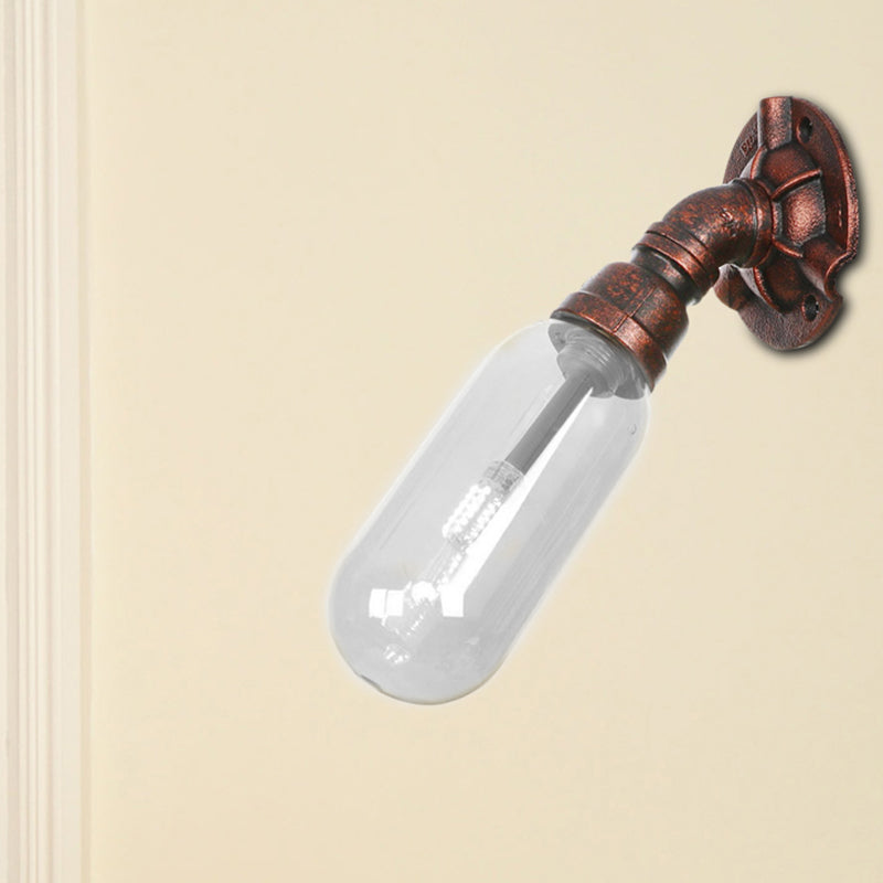 Clear Glass Wall Sconce In Weathered Copper With Pipe Design - Perfect For Loft Dining Rooms / B