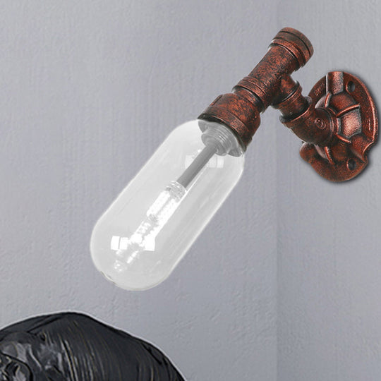 Clear Glass Wall Sconce In Weathered Copper With Pipe Design - Perfect For Loft Dining Rooms / A