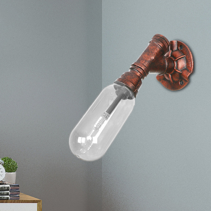 Clear Glass Wall Sconce In Weathered Copper With Pipe Design - Perfect For Loft Dining Rooms / D