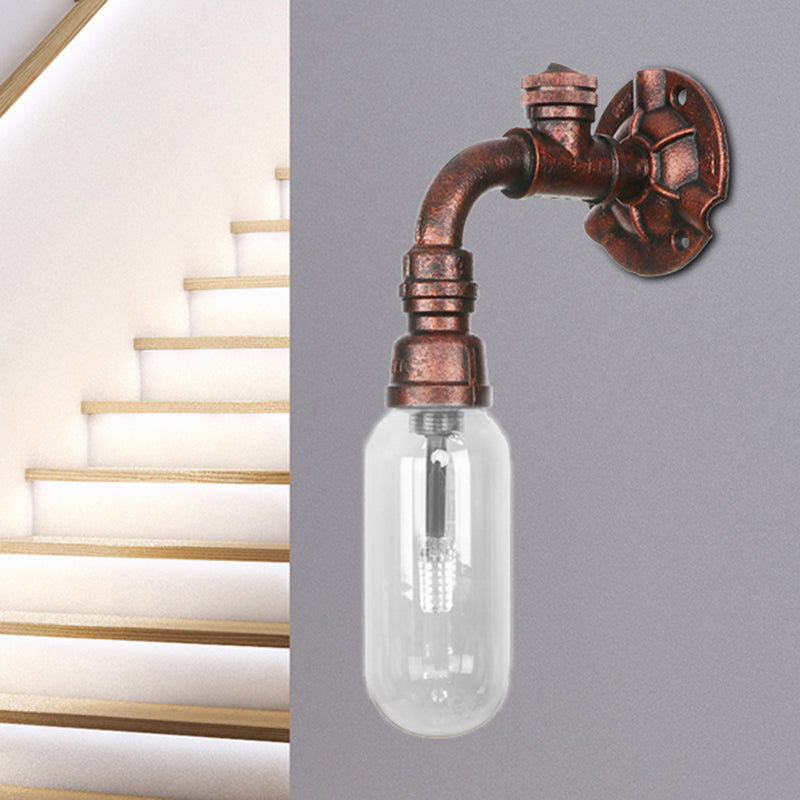 Industrial Pipe Wall Sconce: Clear Glass & Weathered Copper Finish 1-Light Capsule Lighting / B