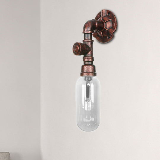 Industrial Pipe Wall Sconce: Clear Glass & Weathered Copper Finish 1-Light Capsule Lighting / C