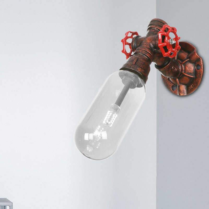 Industrial Pipe Wall Sconce: Clear Glass & Weathered Copper Finish 1-Light Capsule Lighting / A