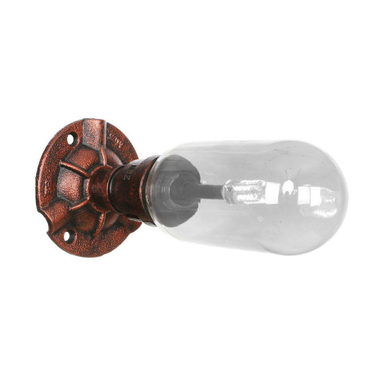 Industrial Pipe Wall Sconce: Clear Glass & Weathered Copper Finish 1-Light Capsule Lighting
