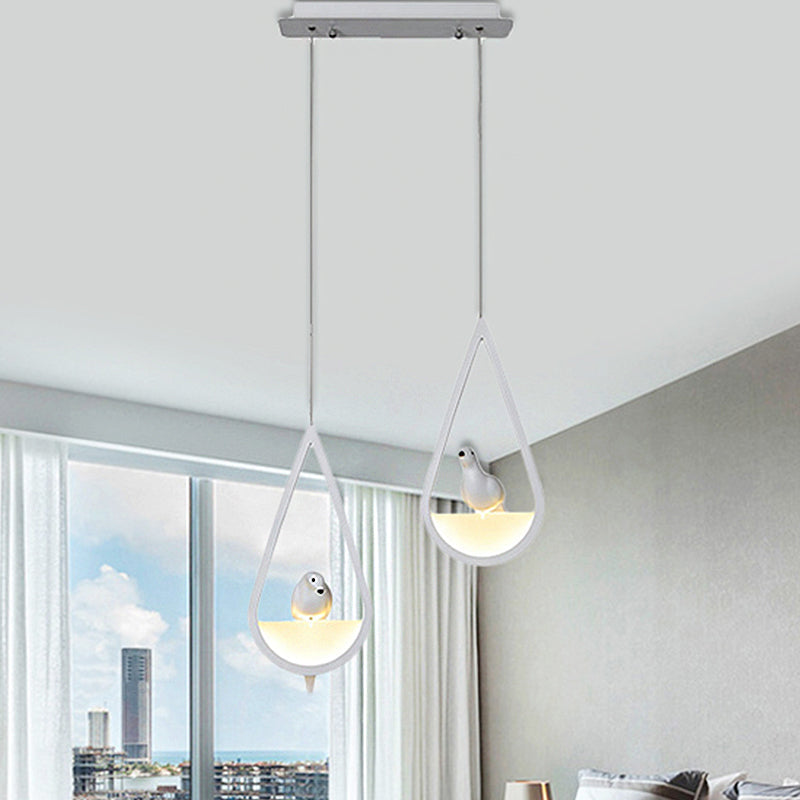 Waterdrop Pendant Lamp In Black/White - Acrylic Frame 1/2/3 Lights Dining Room Ceiling Lighting