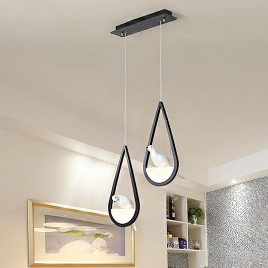 Waterdrop Pendant Lamp In Black/White - Acrylic Frame 1/2/3 Lights Dining Room Ceiling Lighting