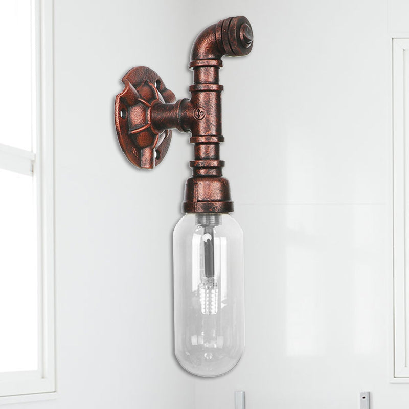 Clear Glass Industrial Weathered Copper Wall Sconce With Pipe Design Bedroom Light Fixture / B