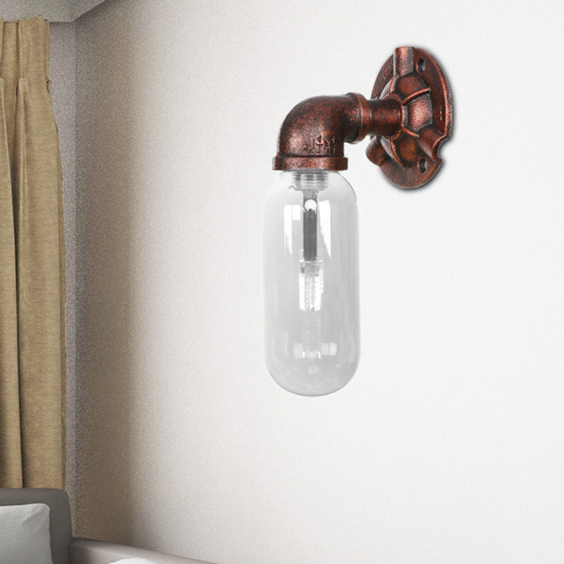 Clear Glass Industrial Weathered Copper Wall Sconce With Pipe Design Bedroom Light Fixture / D