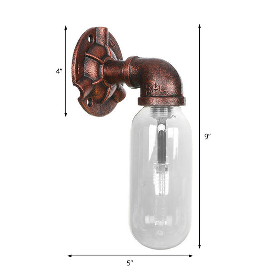 Clear Glass Industrial Weathered Copper Wall Sconce With Pipe Design Bedroom Light Fixture