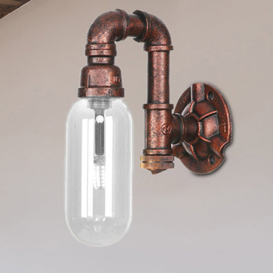 Clear Glass Industrial Weathered Copper Wall Sconce With Pipe Design Bedroom Light Fixture / A