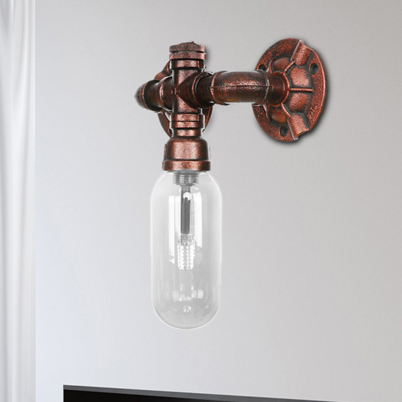 Clear Glass Industrial Weathered Copper Wall Sconce With Pipe Design Bedroom Light Fixture / C