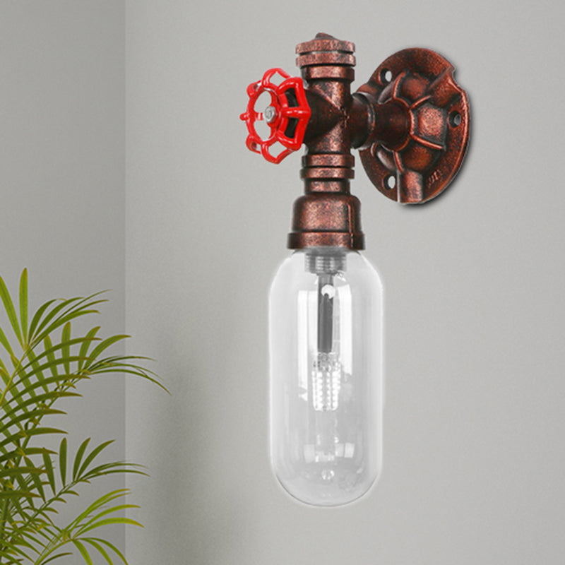 Industrial Oval Wall Light Fixture With Clear Glass 1/2 Lights And Weathered Copper Sconce Design /