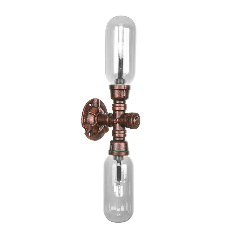 Industrial Oval Wall Light Fixture With Clear Glass 1/2 Lights And Weathered Copper Sconce Design