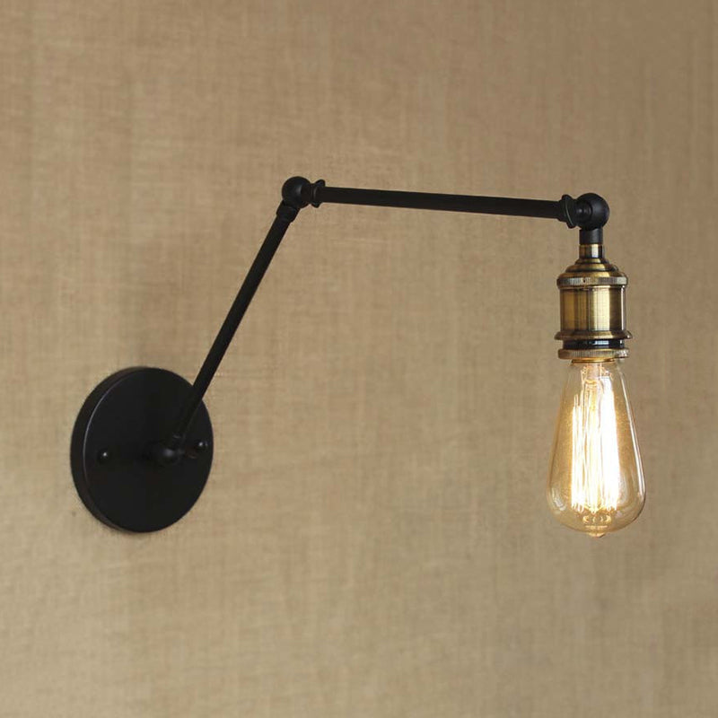 Swing Arm Industrial Sconce Lighting - 1 Light Metallic Wall Lamp In Brass/Black For Living Room