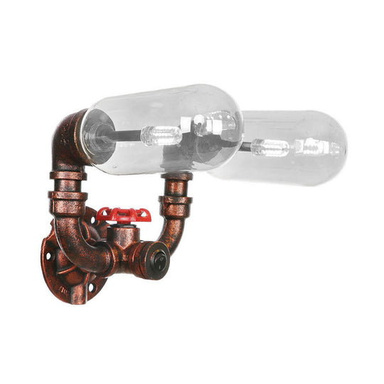 Weathered Copper 2-Light Industrial Sconce With Clear Glass Oval Shade - Wall Lighting Fixture