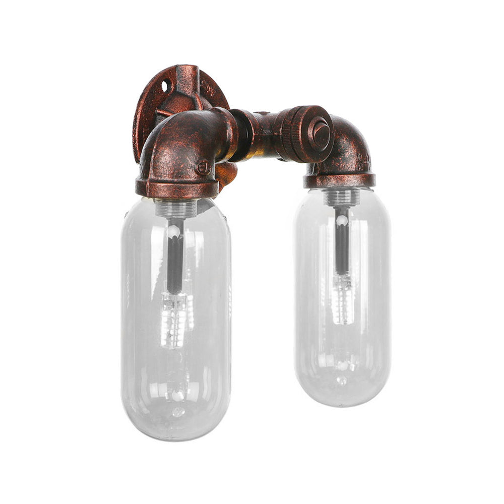 Weathered Copper 2-Light Industrial Sconce With Clear Glass Oval Shade - Wall Lighting Fixture