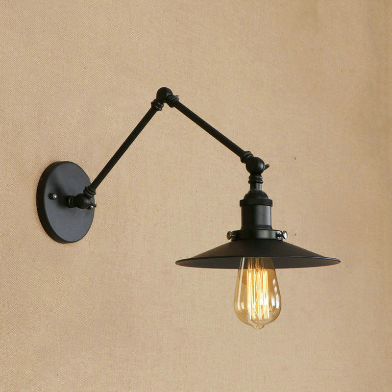 Industrial Style Metal Black/Rust Wall Mount Light With Swing Arm And Flat Shade - 1 Bulb Lamp