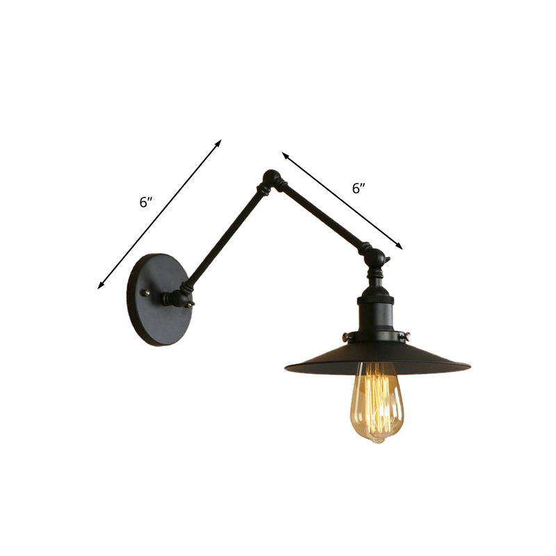 Industrial Style Metal Black/Rust Wall Mount Light With Swing Arm And Flat Shade - 1 Bulb Lamp