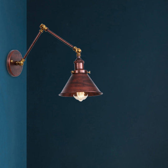 Industrial Swing Arm Wall Sconce - Conic Study Room Lamp (1 Bulb) Black/Brass Metallic Finish Brass
