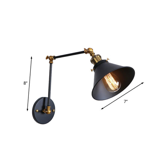 Industrial Swing Arm Wall Sconce - Conic Study Room Lamp (1 Bulb) Black/Brass Metallic Finish