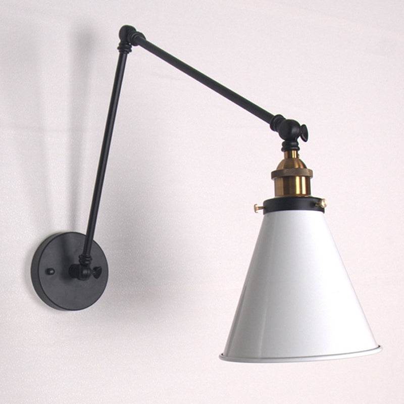 Adjustable Tapered Loft-Style Metallic Wall Mount Light - 1-Head Black/White Sconce Fixture For