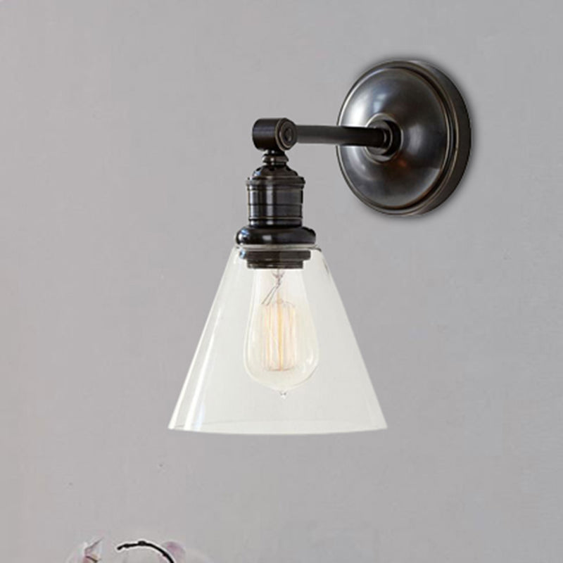 1-Light Metal Sconce With Black/Chrome Globe/Cone For Industrial Bedroom Wall Mounting Black / Cone