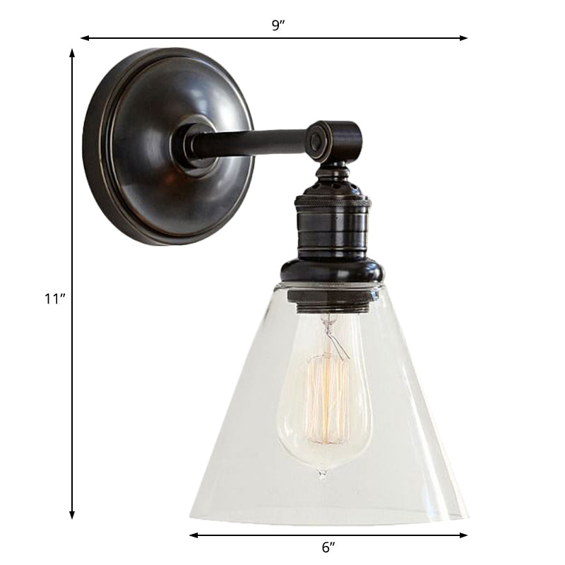 1-Light Metal Sconce With Black/Chrome Globe/Cone For Industrial Bedroom Wall Mounting