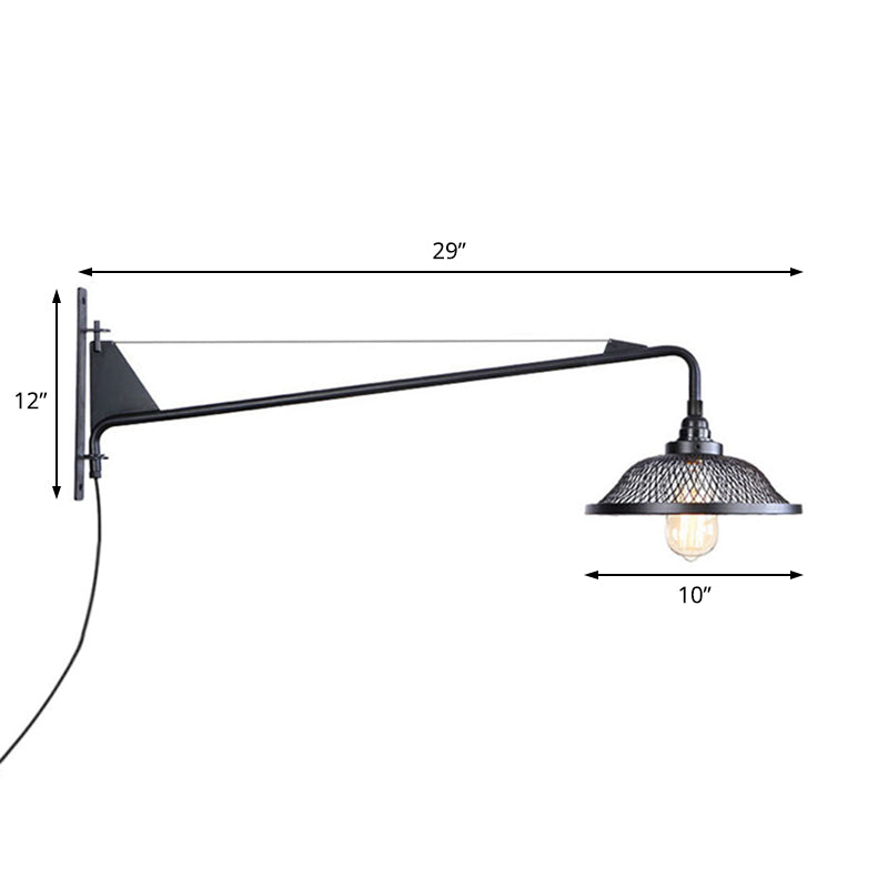 Industrial Black Metal Mesh Wall Sconce Light Fixture - 2 Dome Design For Living Room