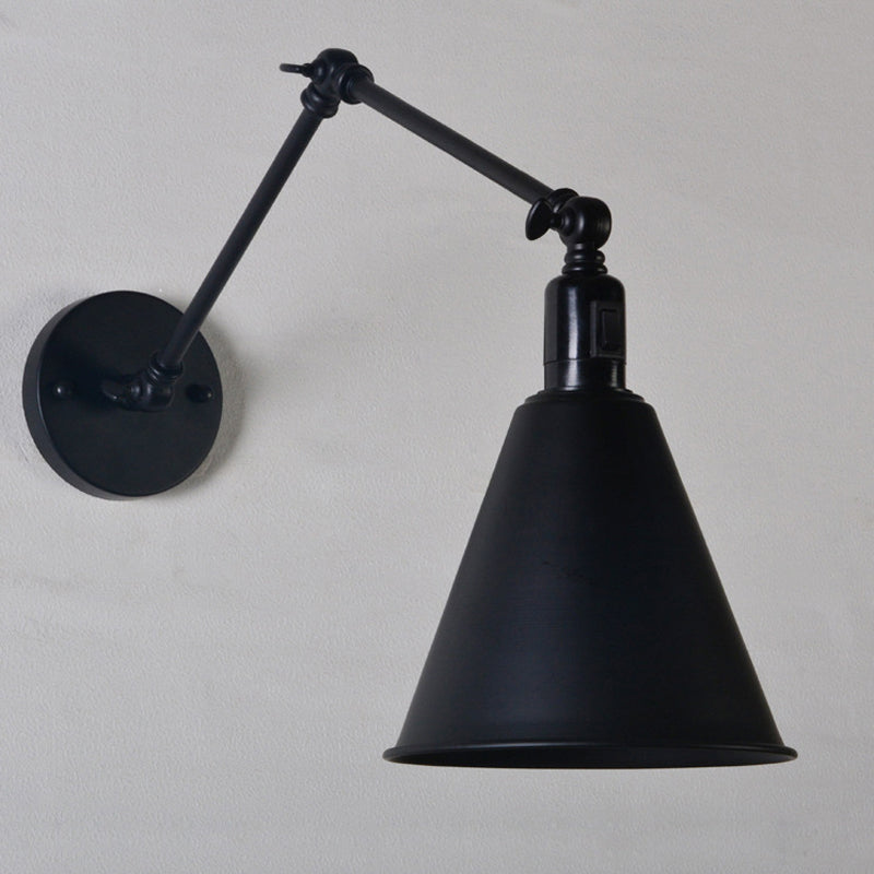 Stylish Antique Wrought Iron Wall Sconce With Cone Table Design And 1 Head In Black Or White