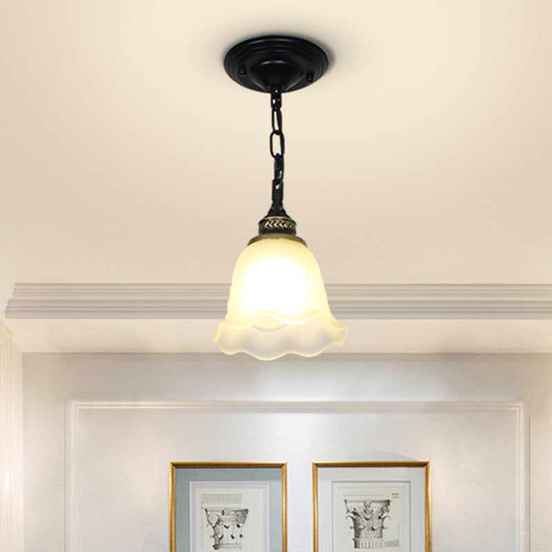 Classic Bell Shade Ceiling Light - Single Bulb Pendant With White Frost Glass / C