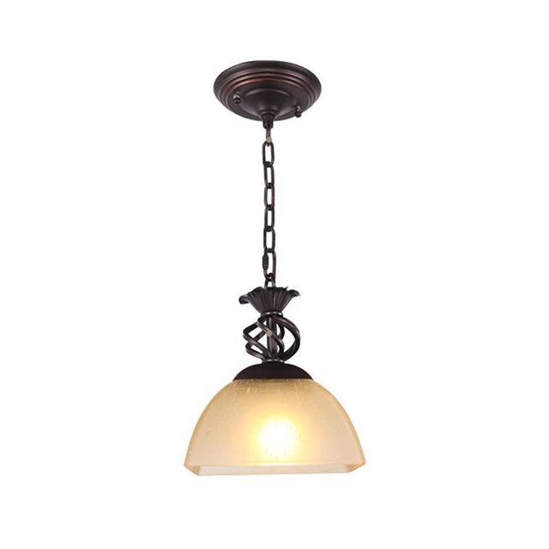 Vintage Brown Glass Pendant Light With Single-Bulb In Bowl Shape