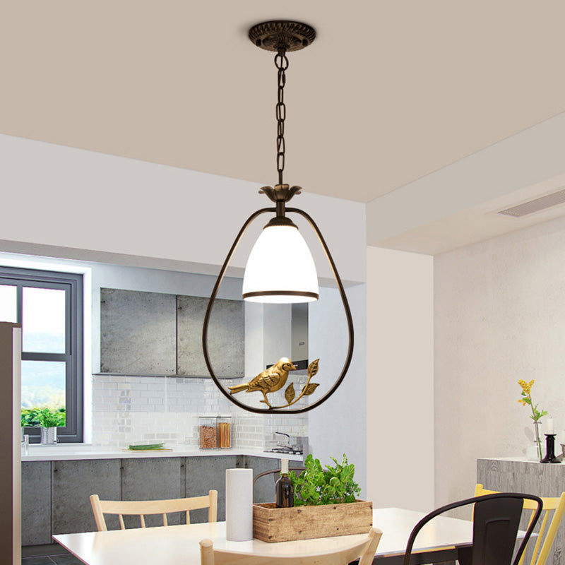 Black Bird Decor Cottage Glass Pendant Light For Dining Room / Oval