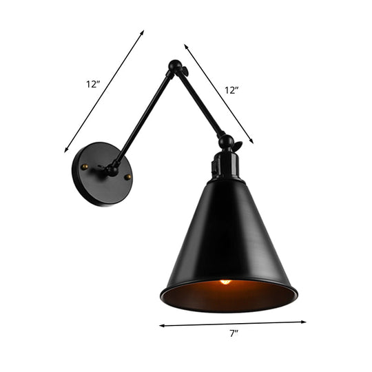 Stylish Antique Wrought Iron Wall Sconce With Cone Table Design And 1 Head In Black Or White